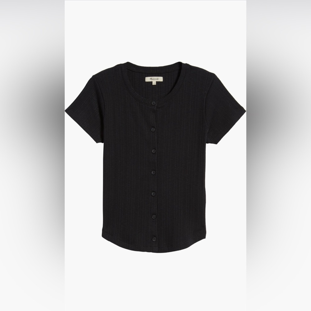 Madewell Pointelle Button Front Slim Tee size L - Picture 4 of 5